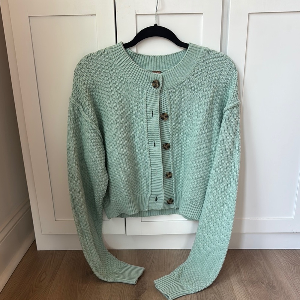 Free People Light Green Textured Cardigan